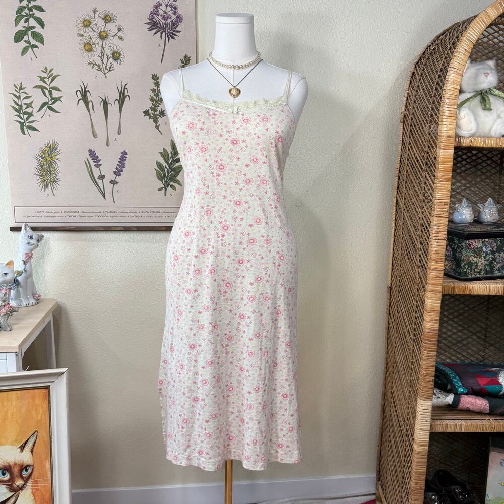 Floral Cotton Nightgown Slip Dress Coquette Dolly Femme Cottage Prairie Y2k M